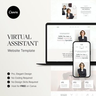 Virtual Assistant Website Template, Elegant VA Website, Luxury Entrepeneur Coach Canva Website Template
